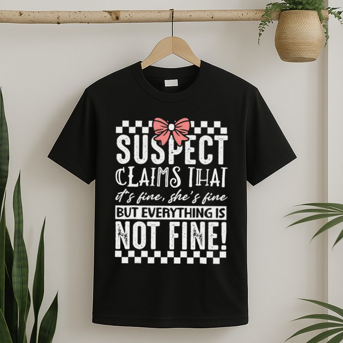 Suspect Claims ItS Fine But Everything Is Not Fine Funny T-Shirt