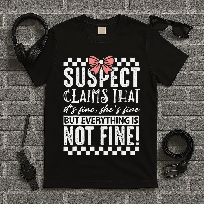 Suspect Claims ItS Fine But Everything Is Not Fine Funny T-Shirt