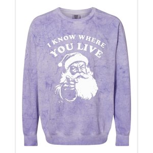 Santa Christmas I Know Where You Live Colorblast Crewneck Sweatshirt