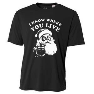 Santa Christmas I Know Where You Live Cooling Performance Crew T-Shirt