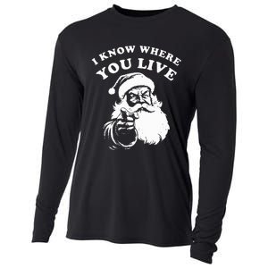 Santa Christmas I Know Where You Live Cooling Performance Long Sleeve Crew