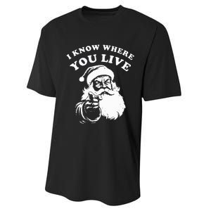 Santa Christmas I Know Where You Live Performance Sprint T-Shirt