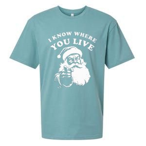 Santa Christmas I Know Where You Live Sueded Cloud Jersey T-Shirt