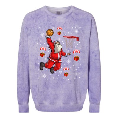 Santa Claus Is Playing Basketball Christmas Gift Colorblast Crewneck Sweatshirt