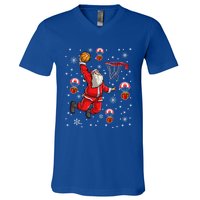 Santa Claus Is Playing Basketball Christmas Gift V-Neck T-Shirt