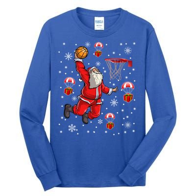 Santa Claus Is Playing Basketball Christmas Gift Tall Long Sleeve T-Shirt