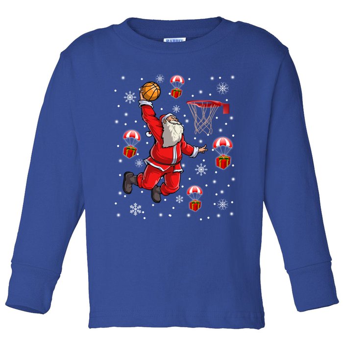 Santa Claus Is Playing Basketball Christmas Gift Toddler Long Sleeve Shirt