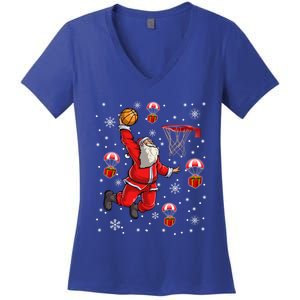 Santa Claus Is Playing Basketball Christmas Gift Women's V-Neck T-Shirt