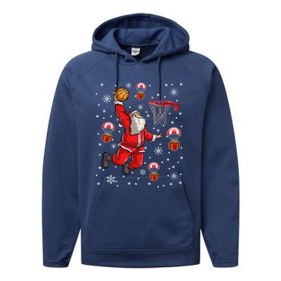 Santa Claus Is Playing Basketball Christmas Gift Performance Fleece Hoodie