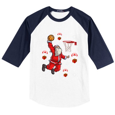 Santa Claus Is Playing Basketball Christmas Gift Baseball Sleeve Shirt