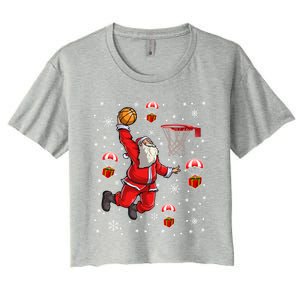 Santa Claus Is Playing Basketball Christmas Gift Women's Crop Top Tee