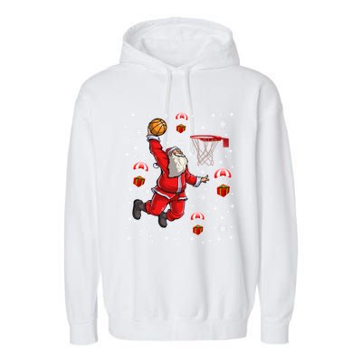 Santa Claus Is Playing Basketball Christmas Gift Garment-Dyed Fleece Hoodie