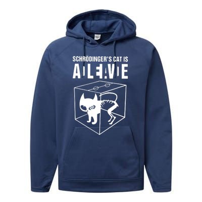 SchrodingerS Cat Is Alive Dead Performance Fleece Hoodie