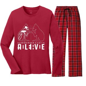 SchrodingerS Cat Is Both Dead And Alive Physics Physicist Women's Long Sleeve Flannel Pajama Set 