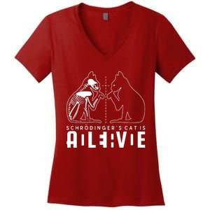 SchrodingerS Cat Is Both Dead And Alive Physics Physicist Women's V-Neck T-Shirt