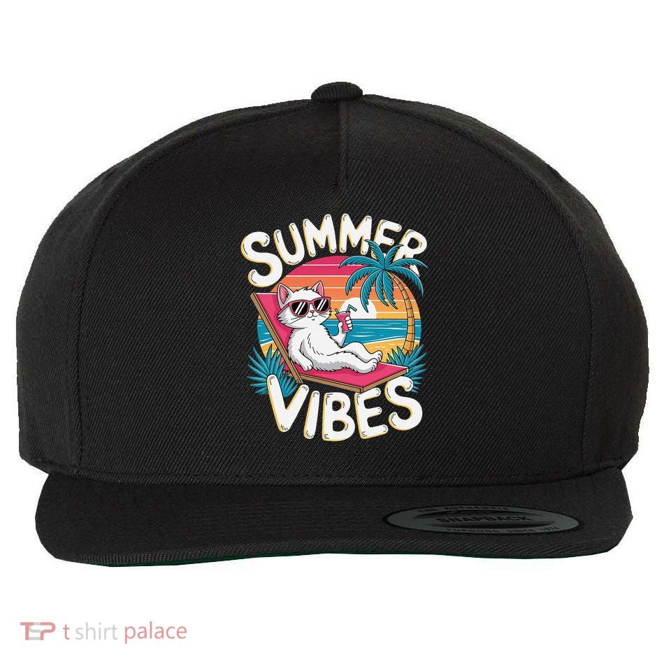 Summer Cat Island Beach Vibes Sunset Vacation Holiday Wool Snapback Cap