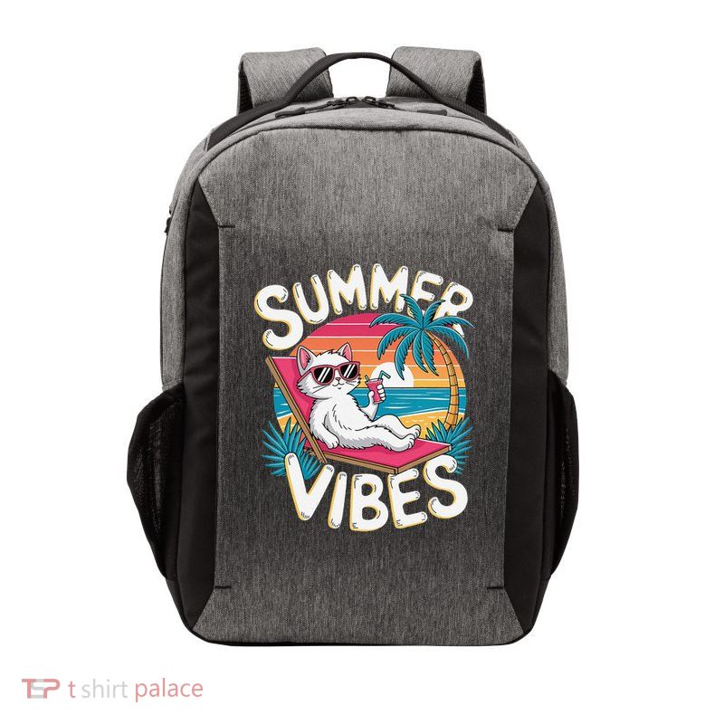 Summer Cat Island Beach Vibes Sunset Vacation Holiday Vector Backpack