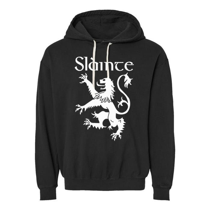 Slainte Cheers In Scots Gaelic Scottish Lion Rampant Garment-Dyed Fleece Hoodie