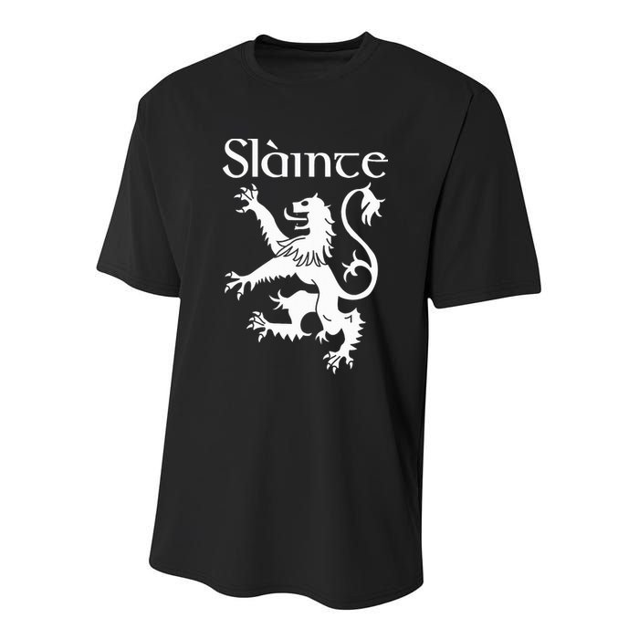 Slainte Cheers In Scots Gaelic Scottish Lion Rampant Youth Performance Sprint T-Shirt