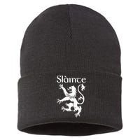 Slainte Cheers In Scots Gaelic Scottish Lion Rampant Sustainable Knit Beanie