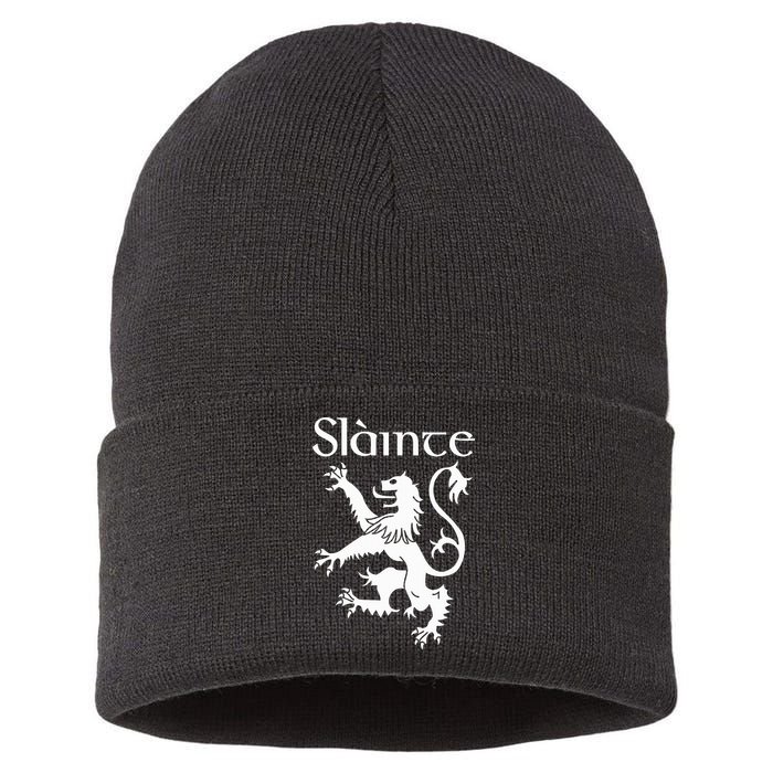 Slainte Cheers In Scots Gaelic Scottish Lion Rampant Sustainable Knit Beanie