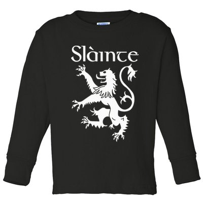 Slainte Cheers In Scots Gaelic Scottish Lion Rampant Toddler Long Sleeve Shirt