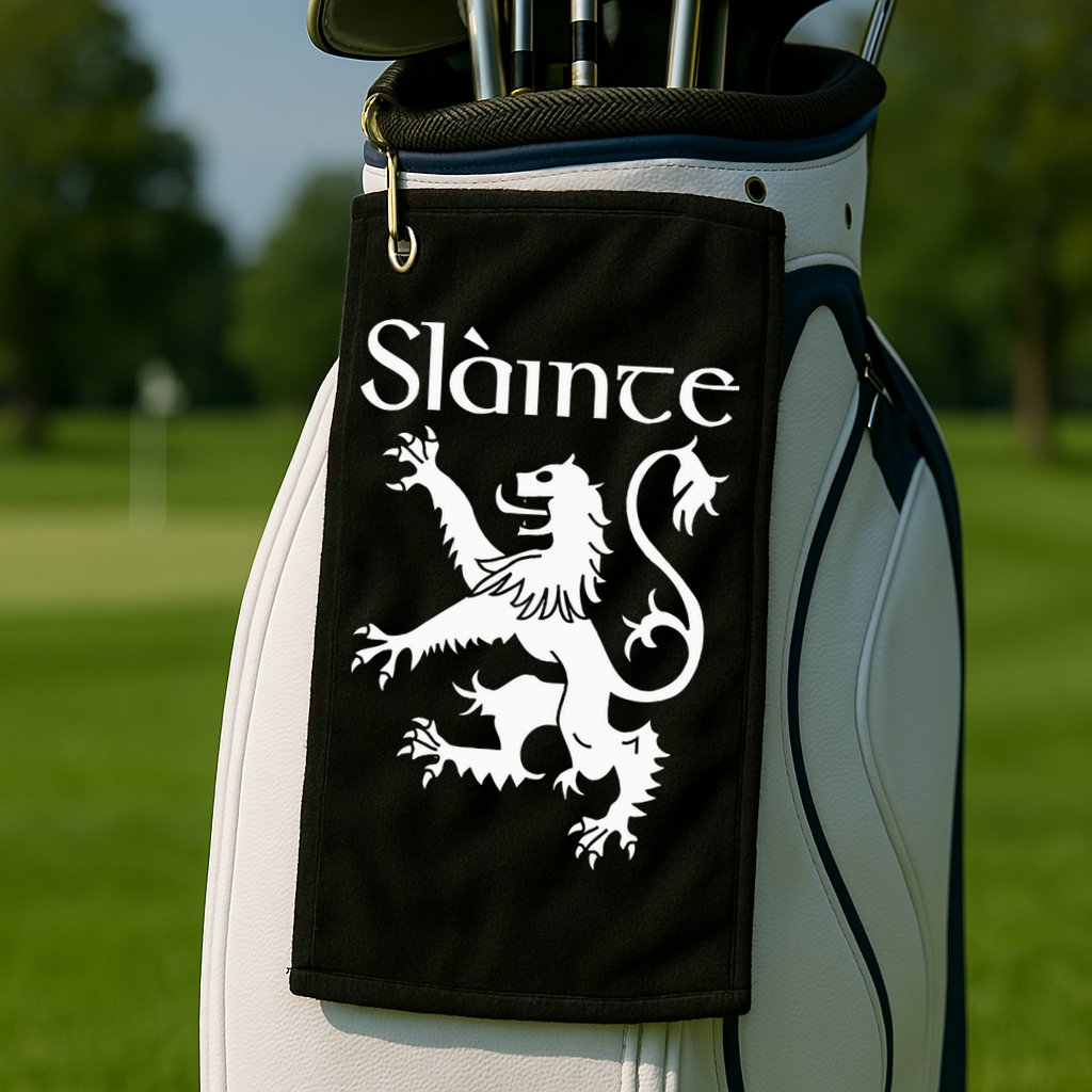Slainte Cheers In Scots Gaelic Scottish Lion Rampant Golf Towel