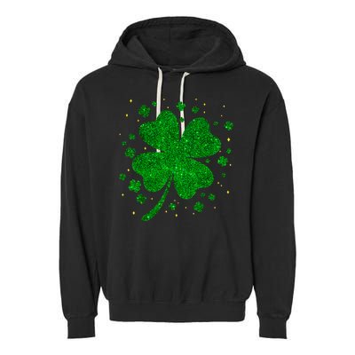 Sparkle Clover Irish For St Patricks & Pattys Day Garment-Dyed Fleece Hoodie