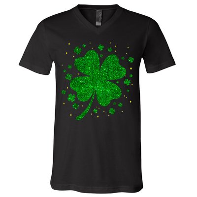 Sparkle Clover Irish For St Patricks & Pattys Day V-Neck T-Shirt