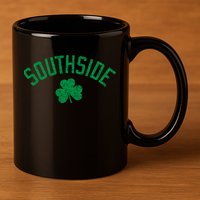 Southside Chicago Irish Shamrock Distressed Green Print Funny Gift 11oz C Handle Ceramic Mug