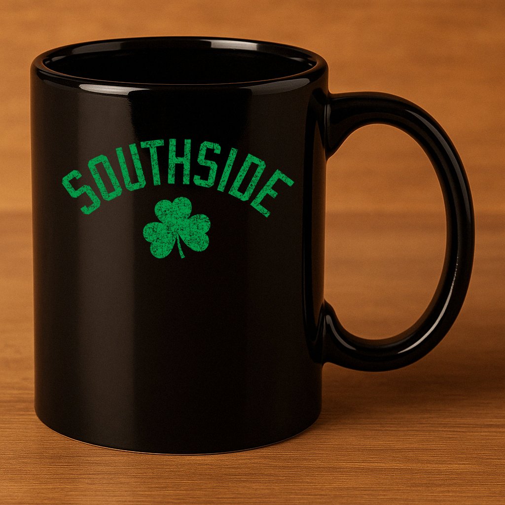 Southside Chicago Irish Shamrock Distressed Green Print Funny Gift 11oz C Handle Ceramic Mug