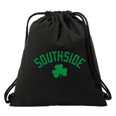 Southside Chicago Irish Shamrock Distressed Green Print Funny Gift Drawstring Bag