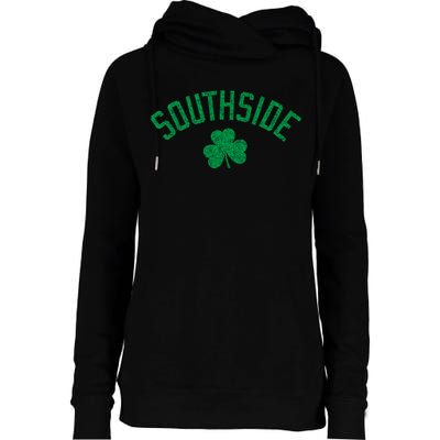 Southside Chicago Irish Shamrock Distressed Green Print Funny Gift Womens Funnel Neck Pullover Hood