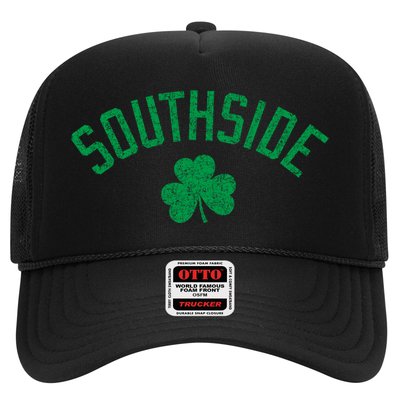 Southside Chicago Irish Shamrock Distressed Green Print Funny Gift Trucker Hat