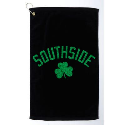 Southside Chicago Irish Shamrock Distressed Green Print Funny Gift Golf Towel