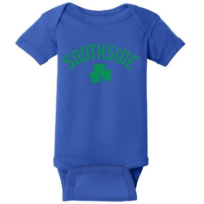 Southside Chicago Irish Shamrock Distressed Green Print Funny Gift Baby Bodysuit