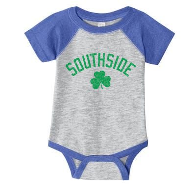 Southside Chicago Irish Shamrock Distressed Green Print Funny Gift Infant Baby Jersey Bodysuit