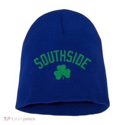 Southside Chicago Irish Shamrock Distressed Green Print Funny Gift Short Acrylic Beanie