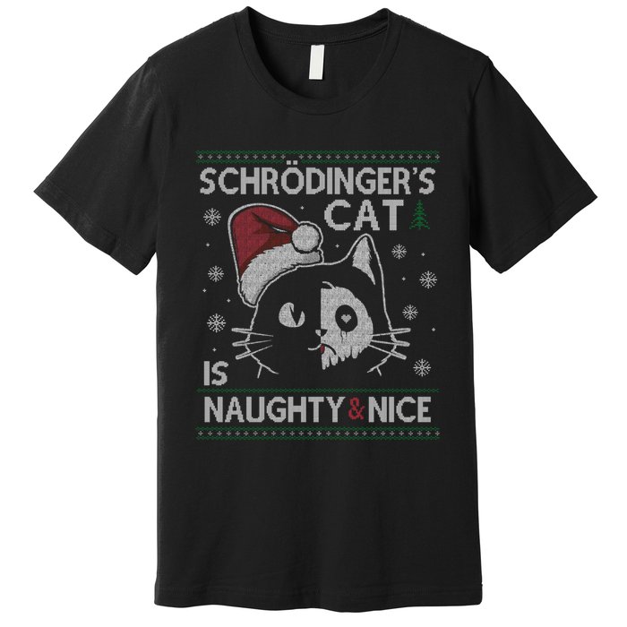 SchröDingerS Cat Is Naughty And Nice Physicist Christmas Premium T-Shirt