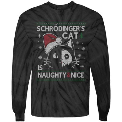 SchröDingerS Cat Is Naughty And Nice Physicist Christmas Tie-Dye Long Sleeve Shirt