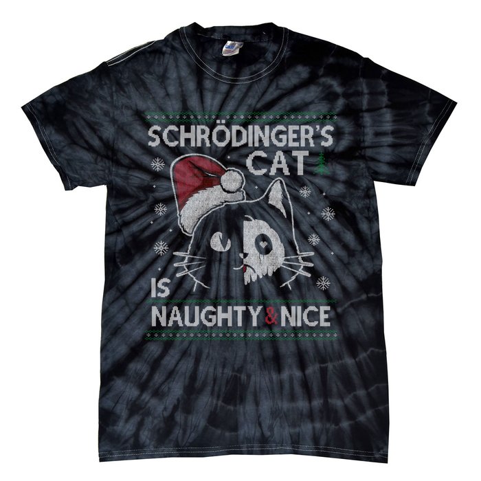 SchröDingerS Cat Is Naughty And Nice Physicist Christmas Tie-Dye T-Shirt