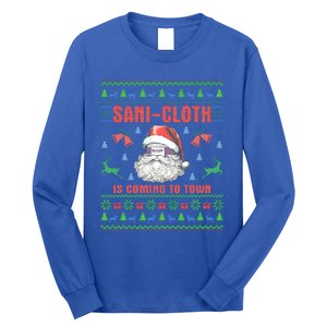 Sani Cloth Is Coming To Town Retro Santa Christmas Nurse Rn Gift Long Sleeve Shirt