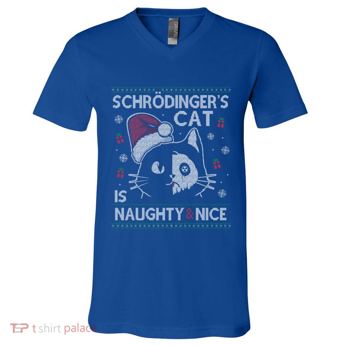 SchröDingerS Cat Is Naughty And Nice Physicist Christmas Cute Gift V-Neck T-Shirt
