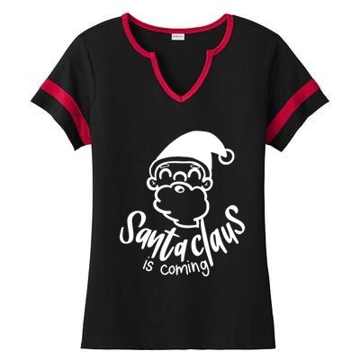 Santa Claus Is Coming Christmas Pajamas Gift Ladies Halftime Notch Neck Tee