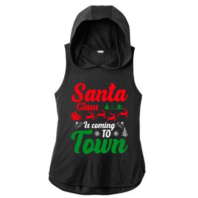 Santa Claus Is Coming Funny Christmas Xmas Meaningful Gift Ladies PosiCharge Tri-Blend Wicking Draft Hoodie Tank