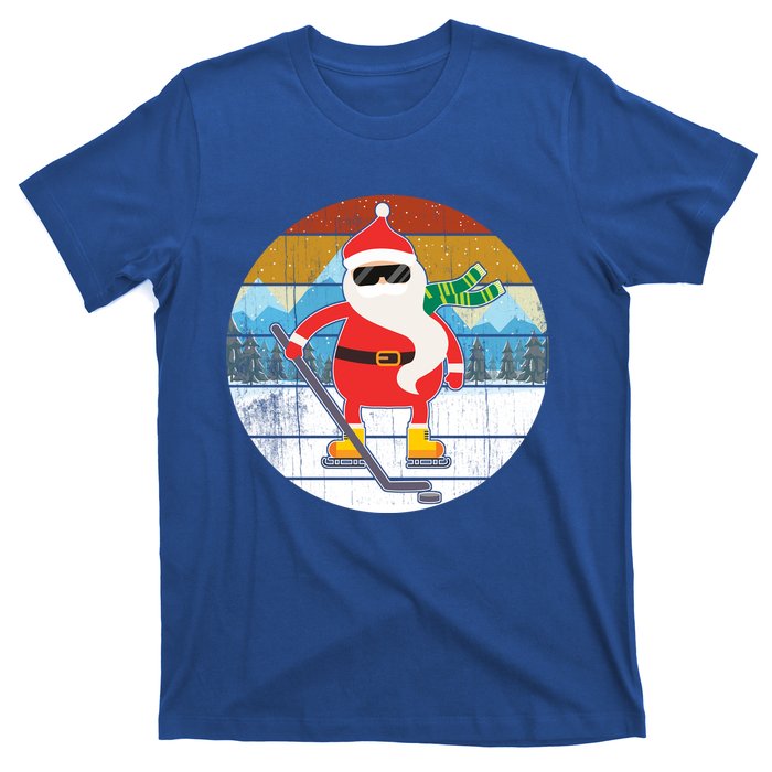 Santa Claus Ice Hockey Christmas Tree Vintage Xmas Gift Gift T-Shirt