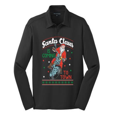 Santa Claus Is Coming Gift Silk Touch Performance Long Sleeve Polo