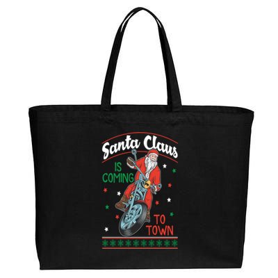 Santa Claus Is Coming Gift Cotton Canvas Jumbo Tote