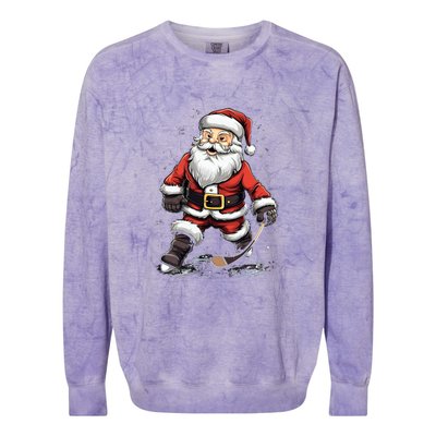 Santa Claus Ice Hockey Player Hockey Stick Christmas Cool Gift Colorblast Crewneck Sweatshirt