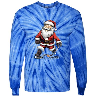 Santa Claus Ice Hockey Player Hockey Stick Christmas Cool Gift Tie-Dye Long Sleeve Shirt